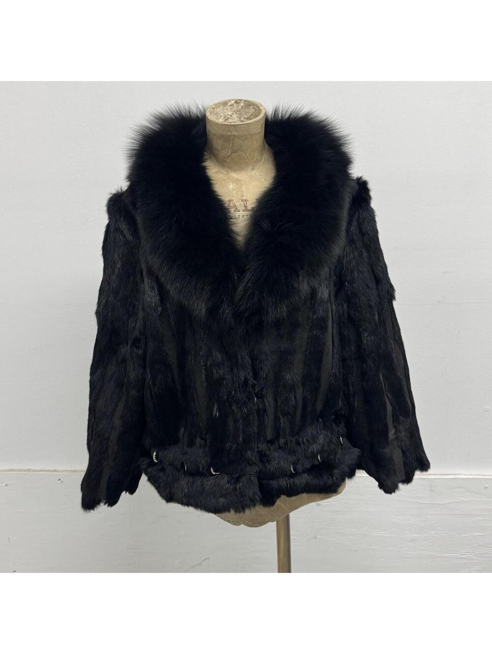 Vintage Y2K Black Rabbit & Fox Fur Pierced Jacket Coat